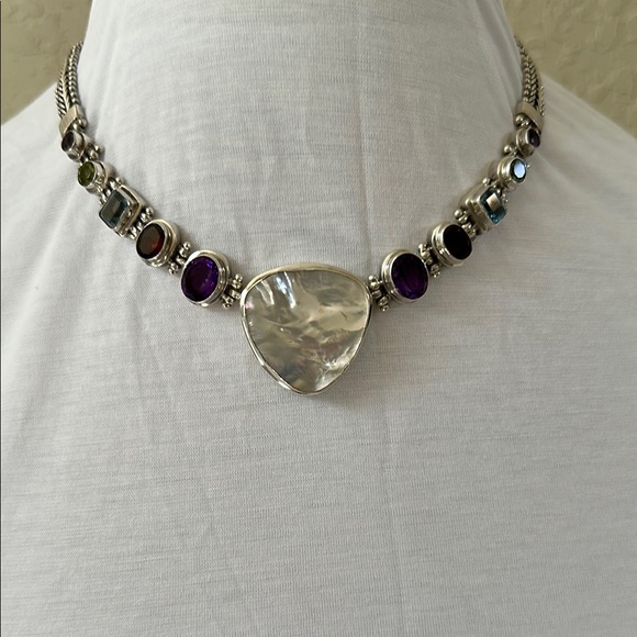 925 Silver real Gems amethyst, Garnet, Topaz, Tourmaline, seashells necklace - Picture 4 of 10